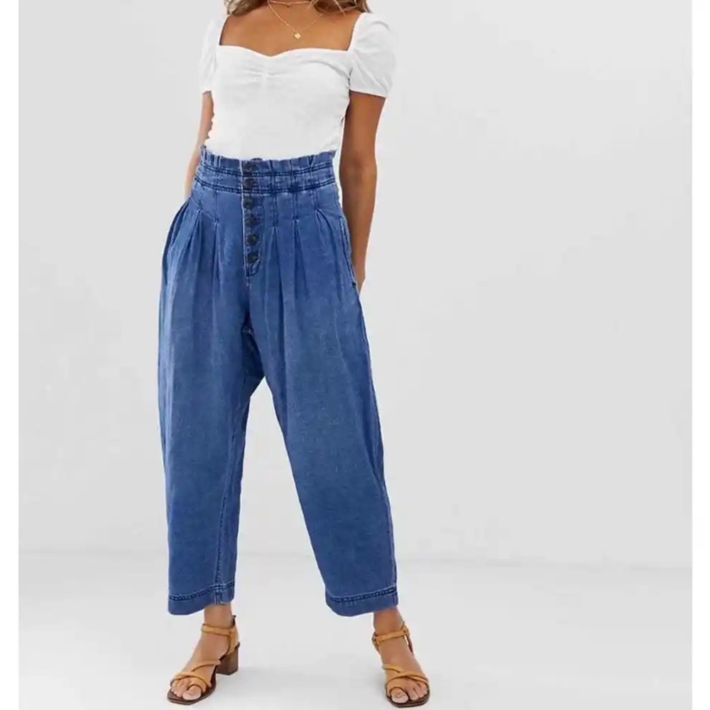 NWT‎ Free People Mover and Shaker Cotton Harem Pants in Blue Size 6